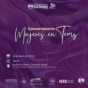Afiche promocional del Conversatorio: Mujeres en TEMS